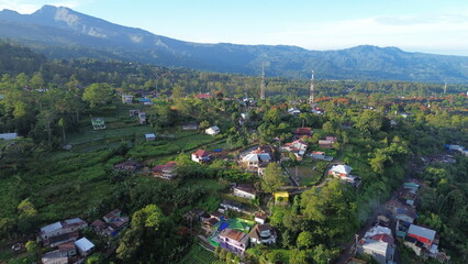 Aerial view of the countryside with vast rice fields at the Malino tourist attraction