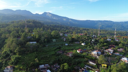 Aerial view of the countryside with vast rice fields at the Malino tourist attraction