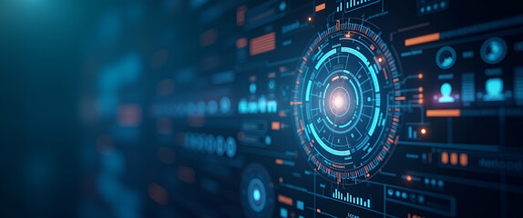 Fototapeta premium Innovative Technology Impact on Business: Mockup Visuals with Modern Digital Interfaces, Data-Driven Insights, and Futuristic Elements for Corporate Strategy and Market Competitiveness