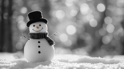 Snowman with Top Hat and Scarf in Winter Setting