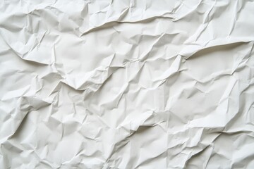 Obraz premium Crumpled white paper texture. A close-up view of tightly crumpled white paper, showcasing various folds and creases. The texture is uneven and has a slightly rough appearance