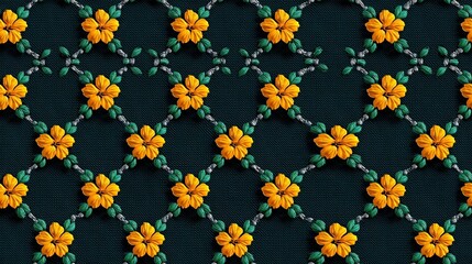 Vibrant Floral Pattern Design with Yellow Flowers on Dark Background