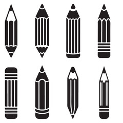 Pencil icon silhouette and line, outline, vector of black silhouette of pencil 
