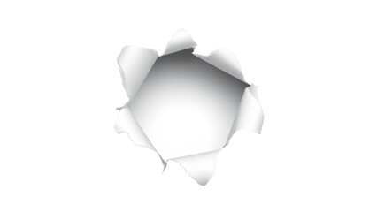 Ragged hole torn in ripped paper