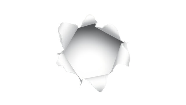 Ragged hole torn in ripped paper