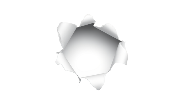 Ragged hole torn in ripped paper