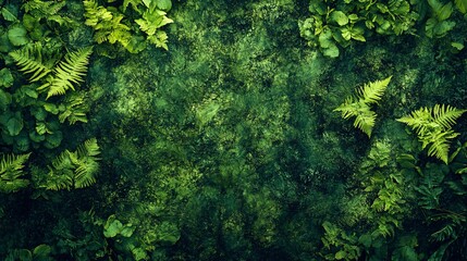 Bright green ferns unfurling in a spring forest texture background
