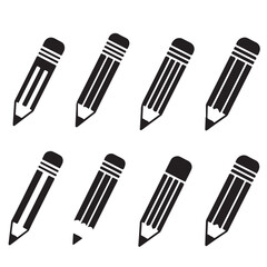 Pencil icon silhouette and line, outline, vector of black silhouette of pencil 