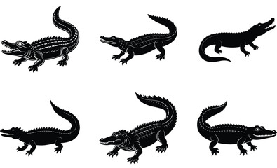 Nile crocodile animal silhouette black vector art design set