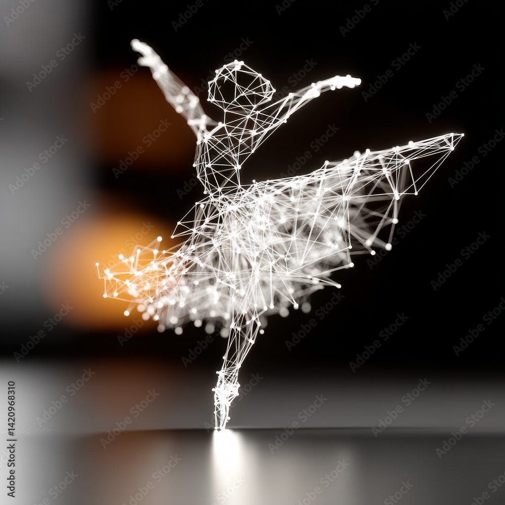 Poster Abstract Ballet: A Glowing Network of Motion and Grace, captured in a dynamic pose of lightness and elegance.