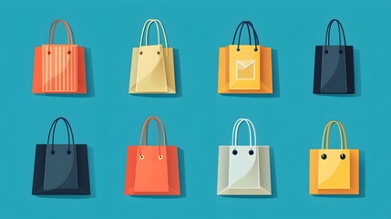 Colorful Shopping Bag Collection with Various Modern Flat Design