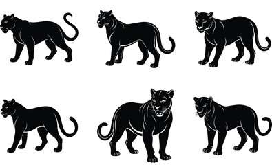 Panther wild animal silhouette black vector art design set