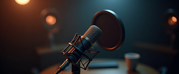 Showcasing Impeccable Podcast Sound Quality: Advanced Audio Engineering & High Fidelity Recording Equipment for Pristine Broadcast Excellence - Photo Stock Concept with Left Space