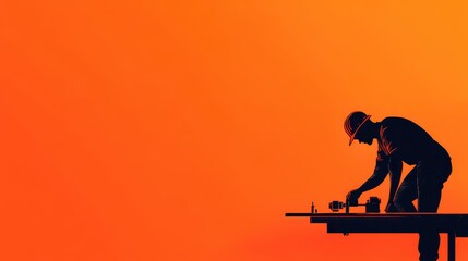 Obraz premium Clean minimalist artwork of an operator using a shearing machine, focus on posture and machine silhouette, blank background 