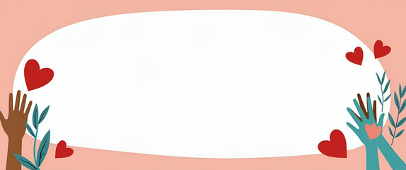 World Mental Health Day Frame: Supportive Hands & Heart Symbols for Inspirational Messages - Empty Space for Your Message - Mental Health Awareness Concept