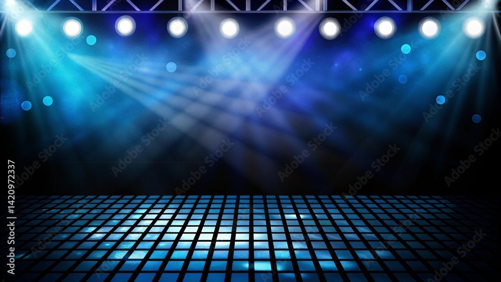 Aufkleber Abstract futuristic background of blue empty stage arena stadium spotlgiht stage background with glowing lights and digital atmosphere for event, concert, or virtual show design concept