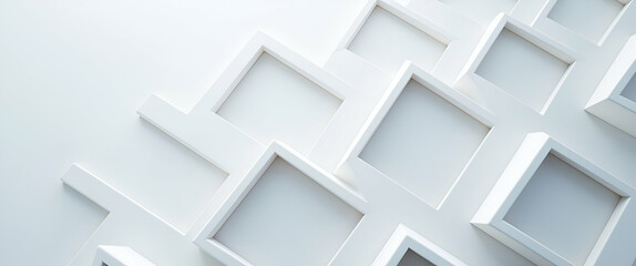 Futuristic Trapezoid Frames with Micro Tech Connectors: Crisp White Partitions Highlighting Geometric Precision and Advanced Design Aesthetics in Photo Stock Concept