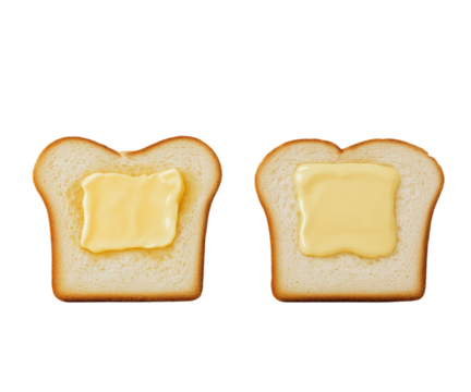 スライスした食パンとトーストしてバターをのせた食パン