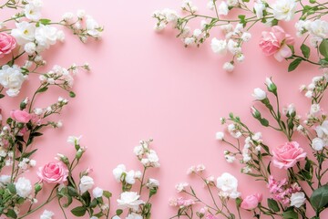 Obraz premium Delicate floral composition on soft pink background ideal for romance, greetings, or heartfelt messages during special celebrations like valentine's and mother's day