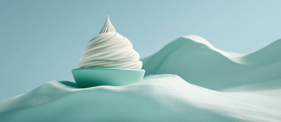 Stylized soft serve in surreal landscape creating a whimsical confectionery scene