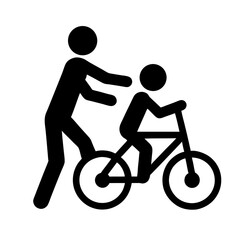 Obraz premium Learning To Ride A Bike Silhouette Parent Teaching Child Icon Vector