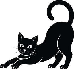 Stretching Cat with Arched Back and Curled Tail