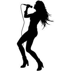 Silhouette Of Energetic Female Singer Performing On Stage With Microphone