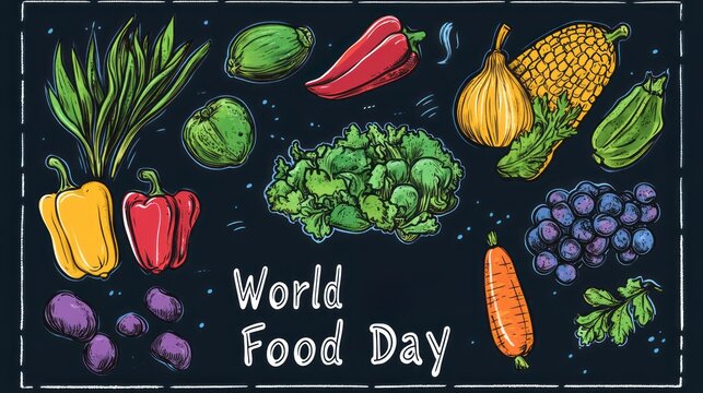 Colorful assortment of fruits and vegetables for world food day - Powered by Adobe