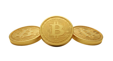 Golden Coins Displayed on White Background Cryptocurrency Concept