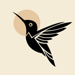 Minimalist Hummingbird Silhouette with Sun — Vector Bird Art

