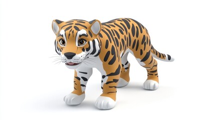 Obraz premium tiger animal 3d rendering isolated on white background. Cartoon plastic style icon 