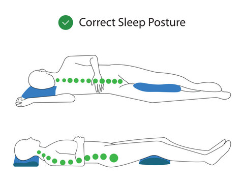 correct sleep posture, maintaining your body, healthy lifestyle, vector, illustration, customizable