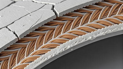 broken CFRP test specimen showing clean fracture with intricate woven fibers and textured surface, highlighting material structure and durability