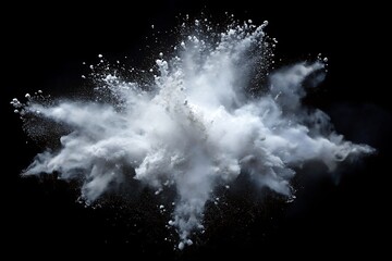 White cloud of powdery substance is in the air