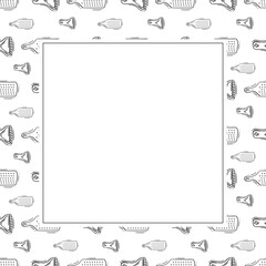 kitchen utensil frame. doodle kitchenware square frame. kitchen background