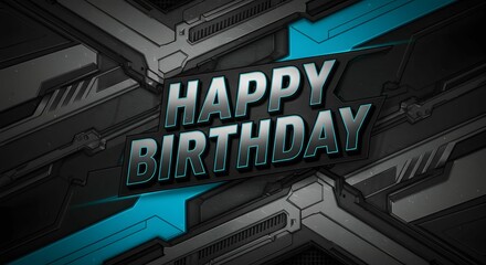 Fototapeta premium Futuristic Happy Birthday Design with Mechanical and Tech Elements