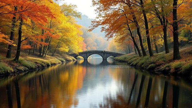 Peaceful River Reflecting Colorful Autumn Foliage &ndash; Tranquil Nature Video
