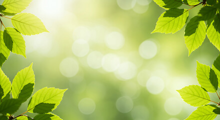 Vibrant Green Spring Leaves Sunlight Bokeh Background Nature Photography Fresh Foliage