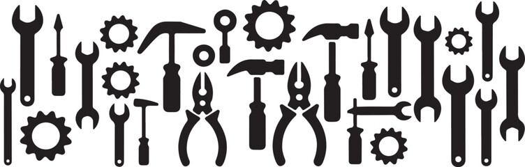 Tools and Service icons set. Wrench, screwdriver and gear icon. Screwdriver and wrench glyph icon. Settings and repair, service sign - stock vector.