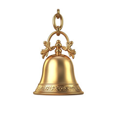 Ornate gold bell hanging from a chain detailed design beautiful craftsmanship