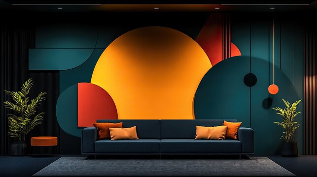 Modern living room interior design with vibrant color accents