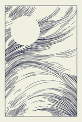 Windy Sky Line Art Print – Abstract Vector Illustration of a Stormy Atmospheric Scene