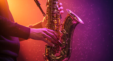 Saxophonist Performing on Stage Dramatic Lighting Musical Instrument Jazz Concert