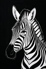 Fototapeta premium Realistic black and white zebra portrait on a dark background
