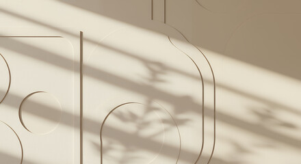 Abstract Beige Wall with Geometric Shapes and Shadow Play Minimalist Interior Design Texture