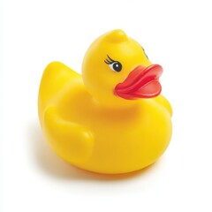 Yellow rubber duck toy close up on white background