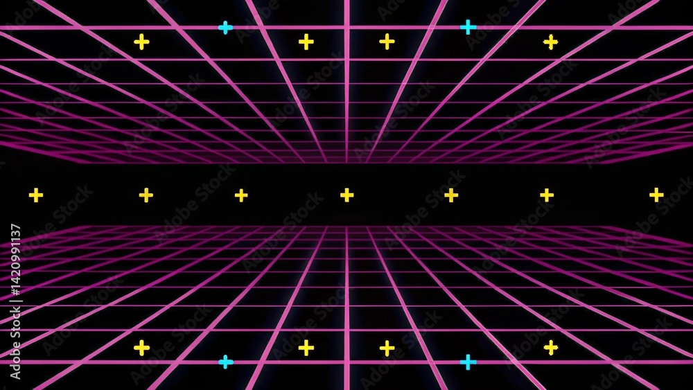 Aufkleber retro cyberpunk style 80s game scene pixel art 8-bit sci-fi background. futuristic with laser grid l