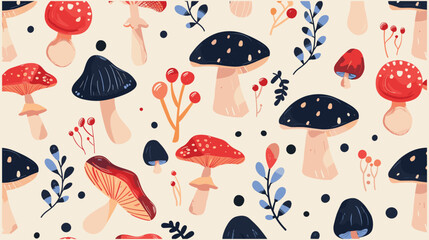 Adorable Cartoon Mushroom Pattern with Colorful Fungi on Light Background