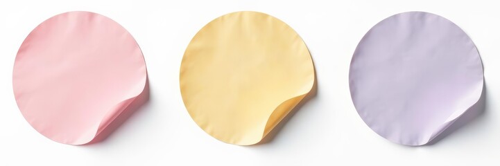 Blank circle adhesive sticker isolated on white background for labeling, packaging, and branding, paper, background, white