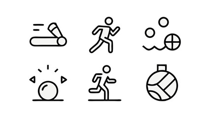 Athletic sports line icon vector set featuring editable illustrations of various sports activities including running, training, and fitness in clean linear style